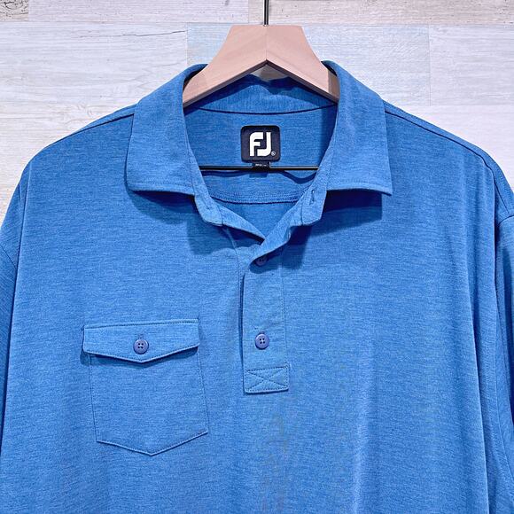FOOTJOY Performance Jersey Polo Shirt Blue Soft Pocket Golf Office Mens XL - Picture 2 of 6
